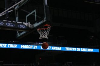 A women's basketball player in action during a game