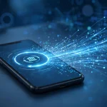 A smartphone making an instant digital payment with fast transfer trails